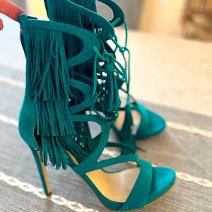 Fringed teal sandals